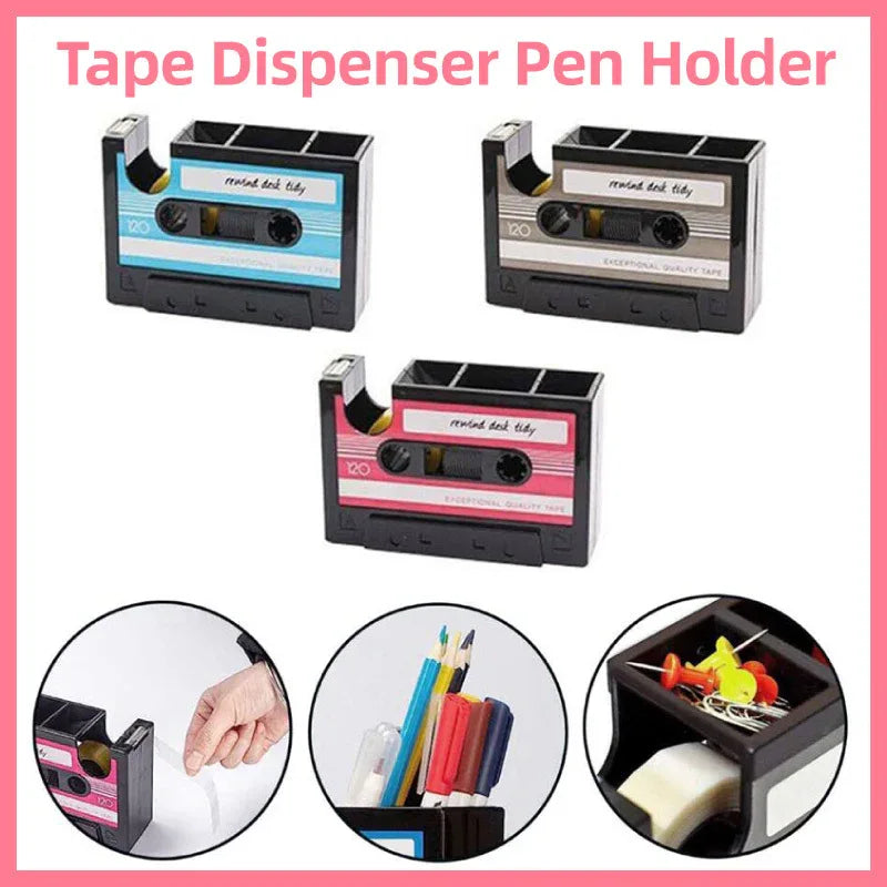 Retro Cassette Tape Dispenser & Pen Holder - Tipsy Turtle Collective