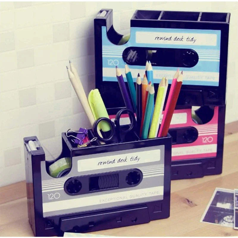 Retro Cassette Tape Dispenser & Pen Holder - Tipsy Turtle Collective
