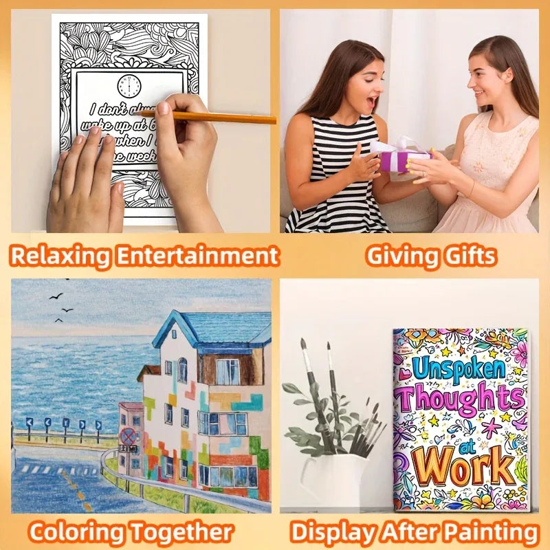 'Unspoken Thoughts at Work' Adult Colouring Book - Tipsy Turtle Collective