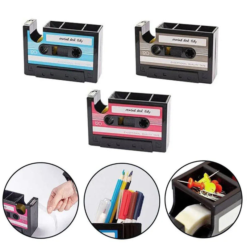 Retro Cassette Tape Dispenser & Pen Holder - Tipsy Turtle Collective