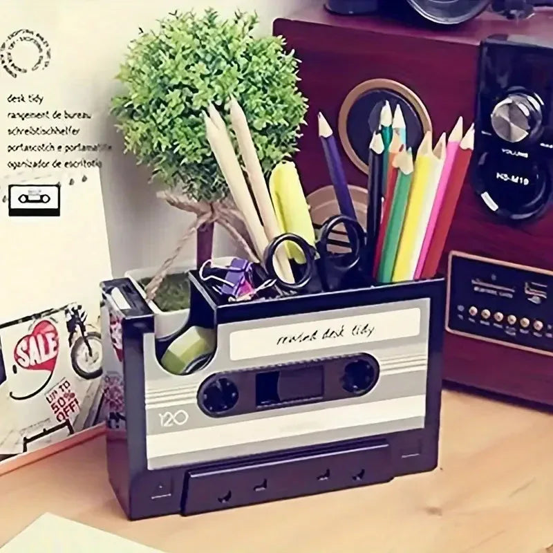 Retro Cassette Tape Dispenser & Pen Holder - Tipsy Turtle Collective