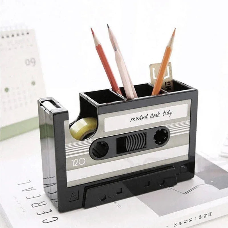 Retro Cassette Tape Dispenser & Pen Holder - Tipsy Turtle Collective