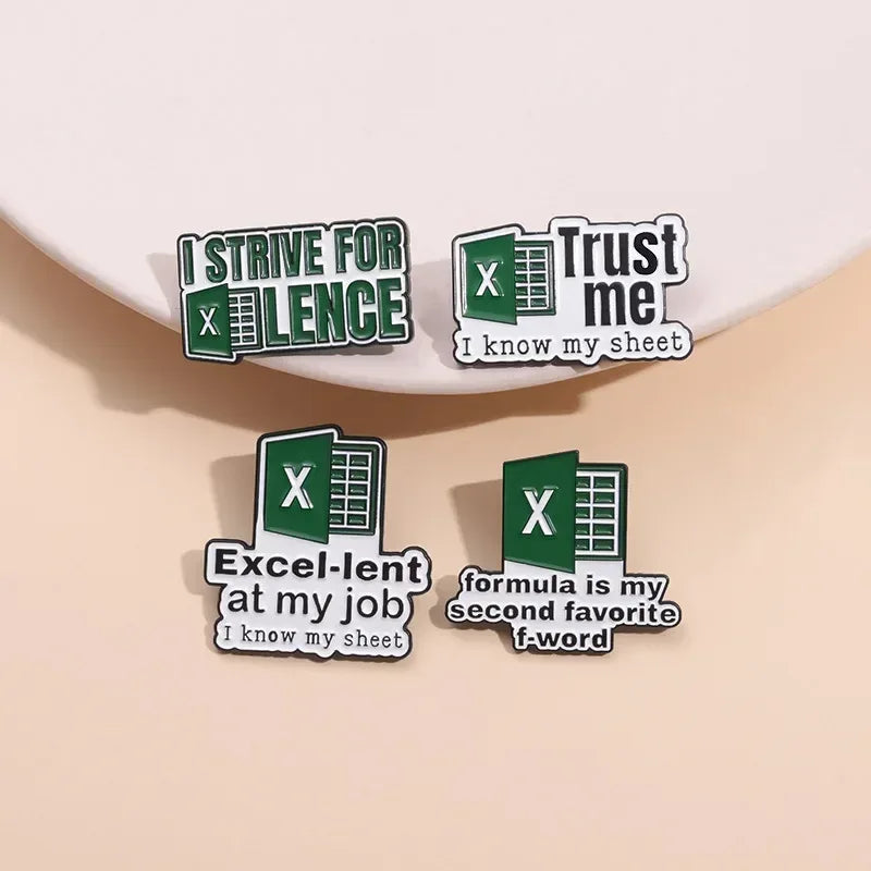 4 x set Funny Excel Enamel Pins - Tipsy Turtle Collective