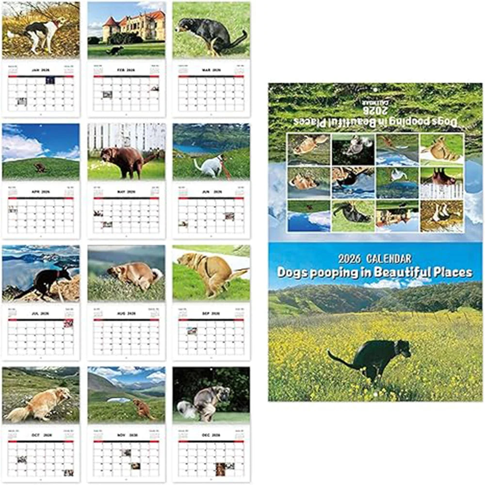 Dogs Pooping in Beautiful Places 2026 Calendar
