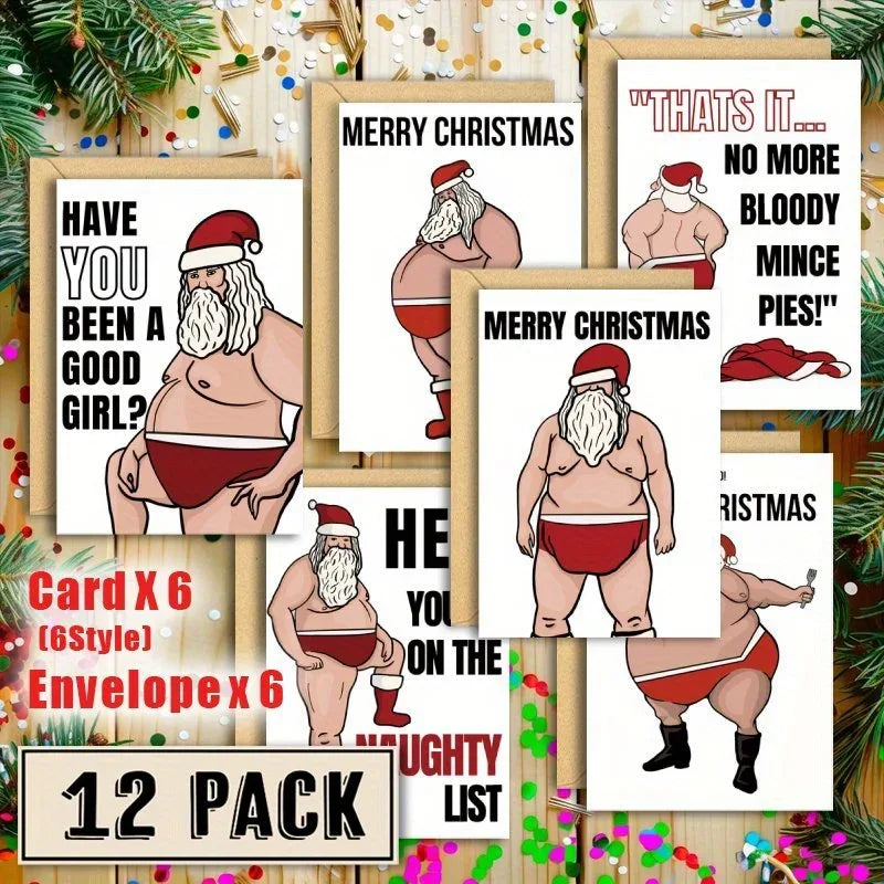 12pcs Naughty Santa Claus Christmas Cards with Envelopes - Tipsy Turtle Collective