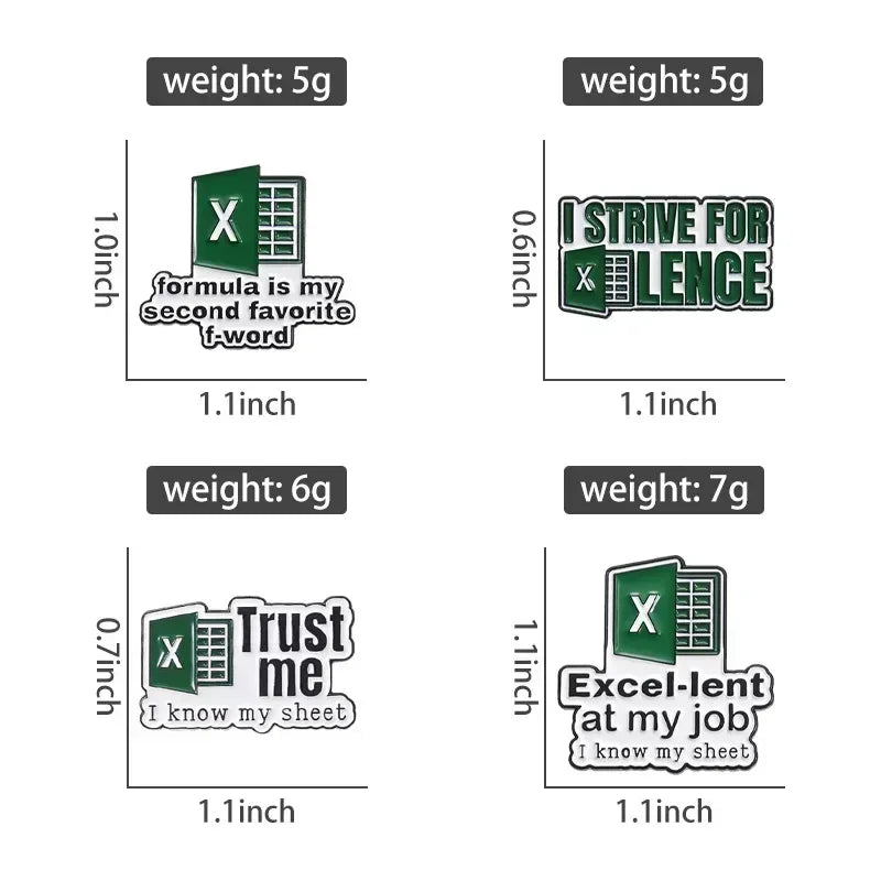 4 x set Funny Excel Enamel Pins - Tipsy Turtle Collective
