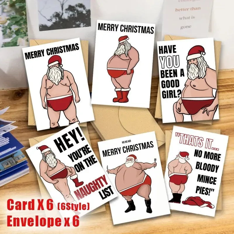 12pcs Naughty Santa Claus Christmas Cards with Envelopes - Tipsy Turtle Collective