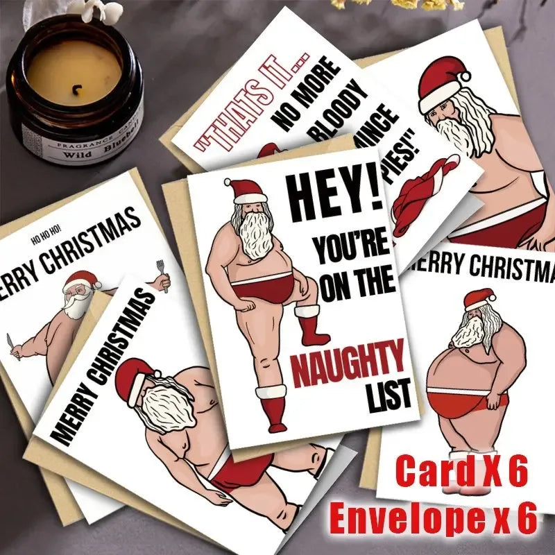 12pcs Naughty Santa Claus Christmas Cards with Envelopes - Tipsy Turtle Collective