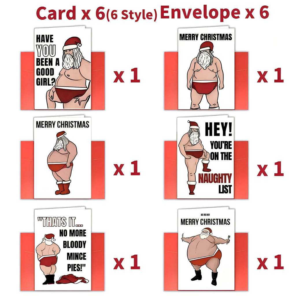 12pcs Naughty Santa Claus Christmas Cards with Envelopes - Tipsy Turtle Collective