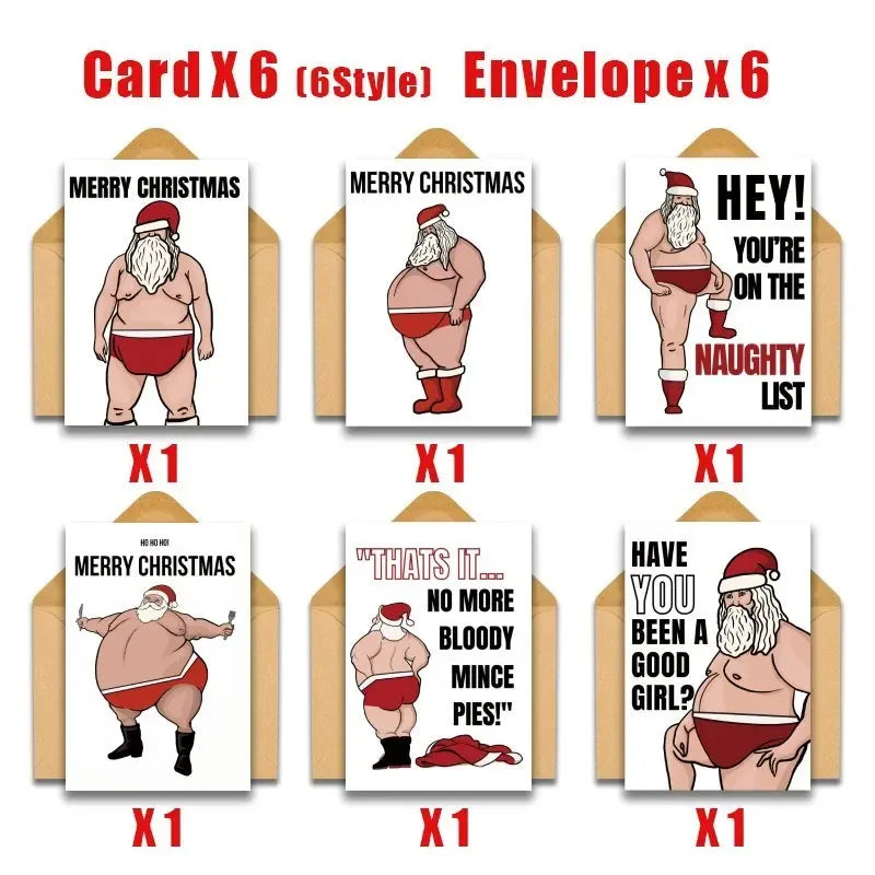 12pcs Naughty Santa Claus Christmas Cards with Envelopes - Tipsy Turtle Collective