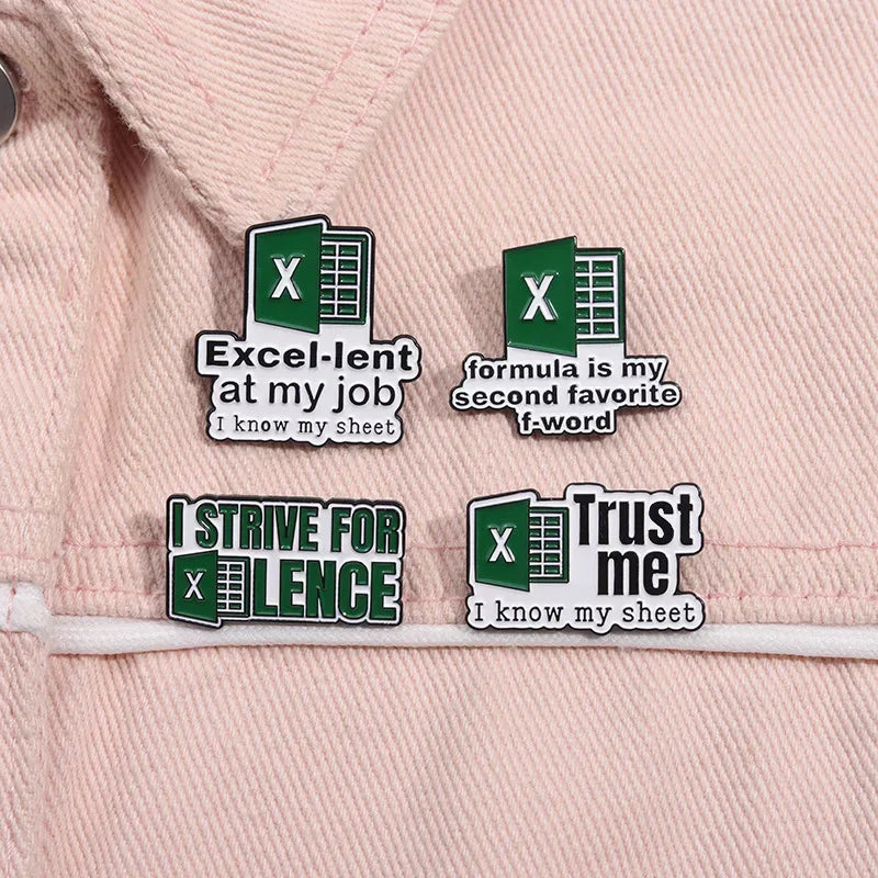 4 x set Funny Excel Enamel Pins - Tipsy Turtle Collective