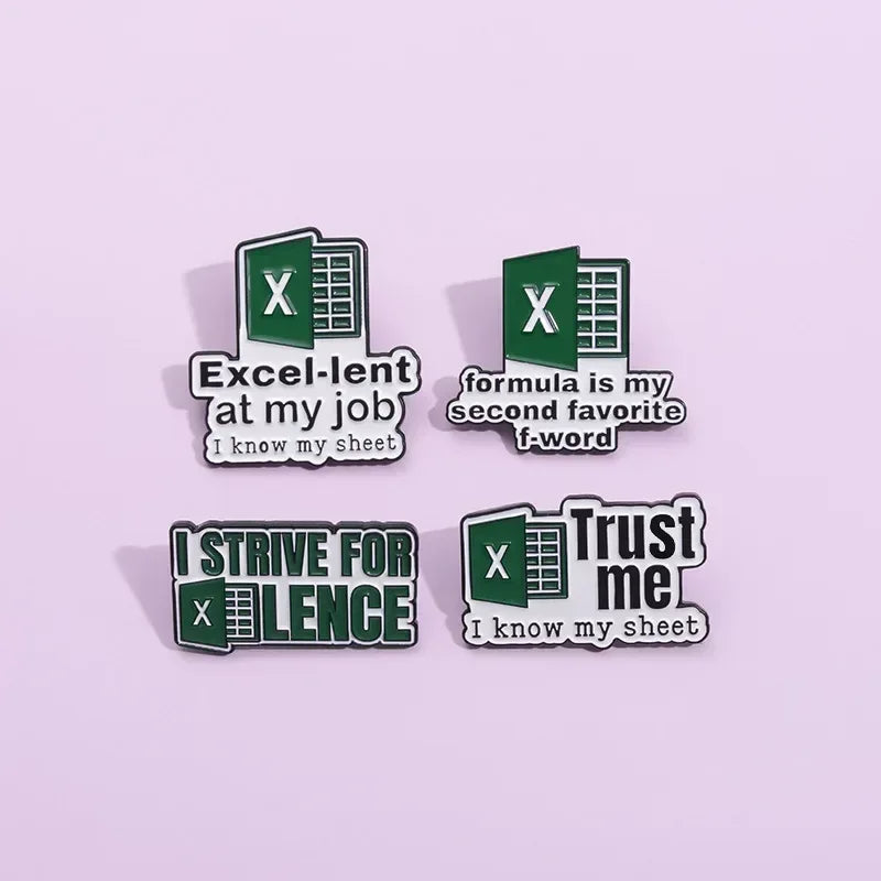 4 x set Funny Excel Enamel Pins - Tipsy Turtle Collective