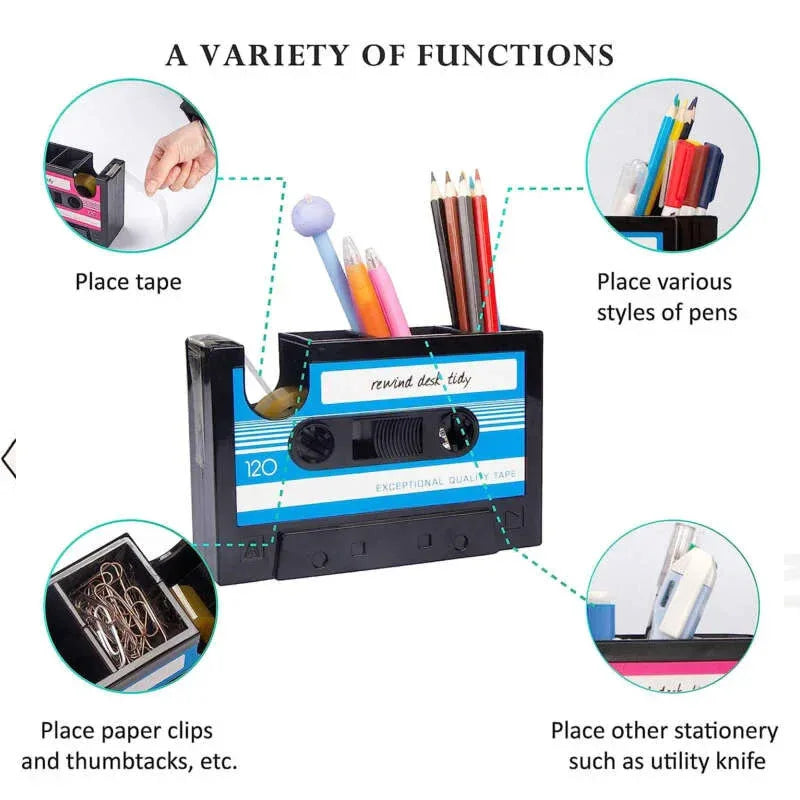 Retro Cassette Tape Dispenser & Pen Holder - Tipsy Turtle Collective