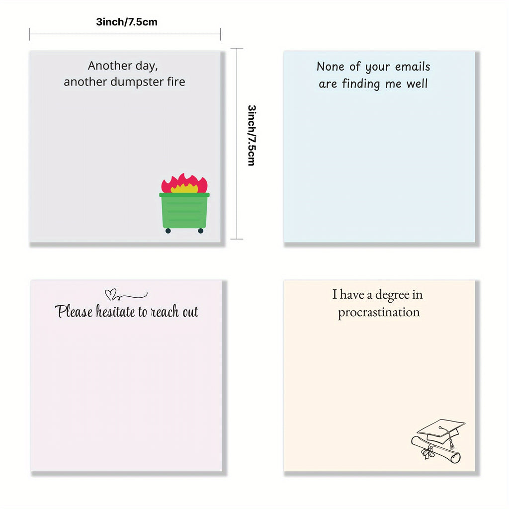 Funny Office Sticky Notes, 50 Sheets x 4 pack