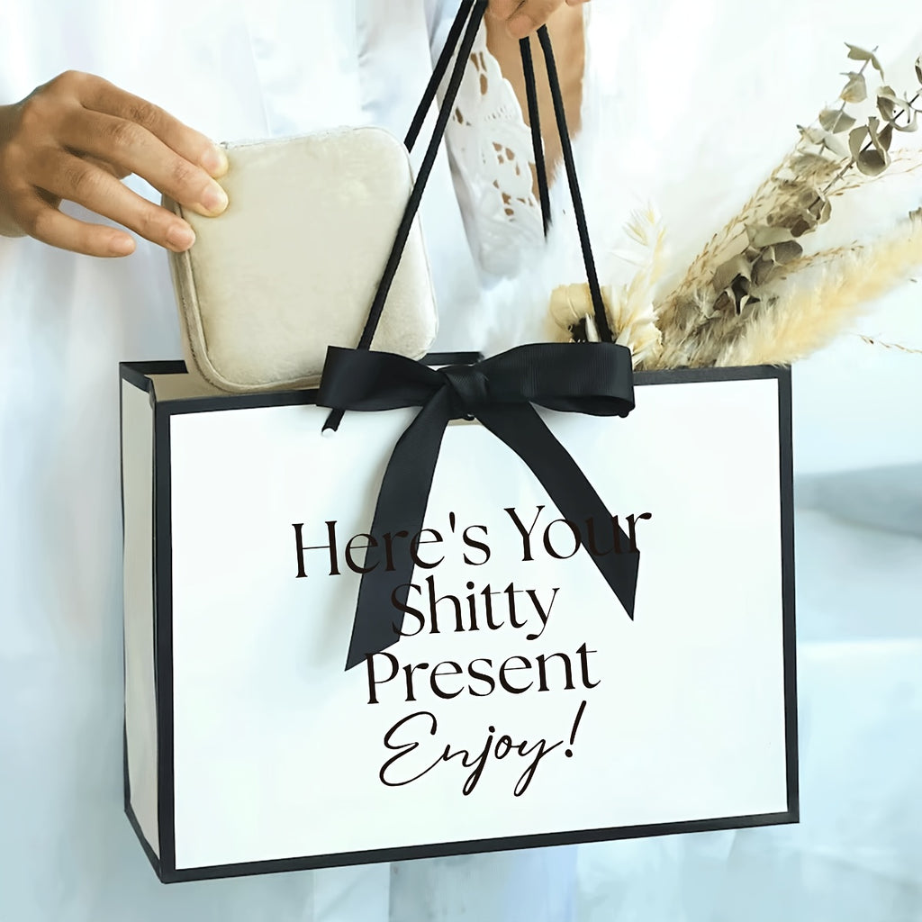 'Here's Your Shitty Present' Foldable Paper Gift Bag with Black Ribbon